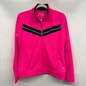 Be Inspired Womens Track Jacket Full Zip Pink Black Athletic Medium Sporty NWT